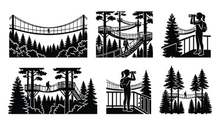 Forest Canopy Walkway Silhouettes On White Background © Tamim