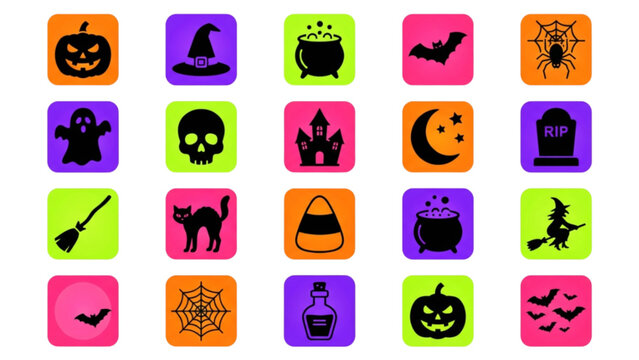 Premium Neon Halloween Glyph Icon Sheet Vector Collection