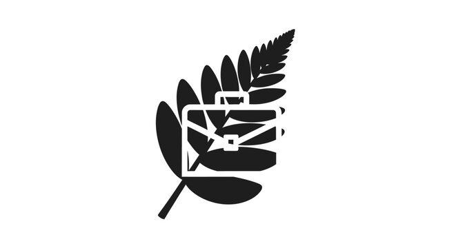 Black and white fern leaf with geometric design.