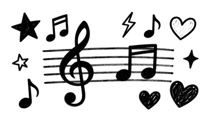 Fototapeta premium Crayon sketch musical treble clef and staff notation element