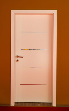 Closed wood white door inside corridor interior