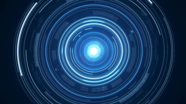 Futuristic digital blue circular interface with glowing center