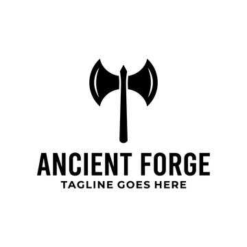 Ancient axe logo for weapons or forging.