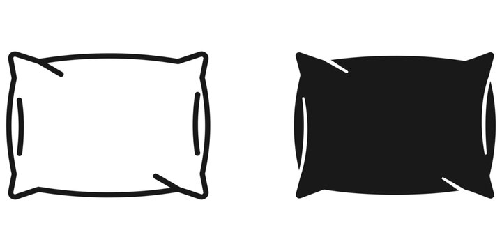 Pillow outline and solid fill icon set on white background symbolizing rest and comfort