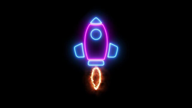 Glowing neon line rocket idea. Business, innovation and technology concept. Animation of 4k video. 