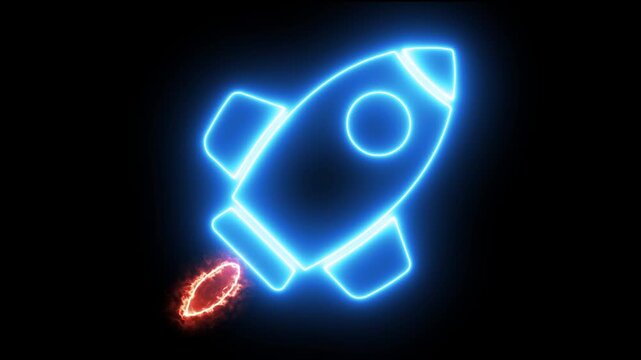 Glowing neon line rocket idea. Business, innovation and technology concept. Animation of 4k video. 