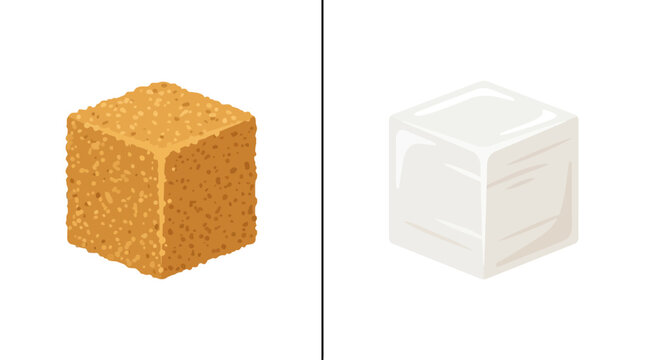 White and brown sugar cube vector illustration isolated on white