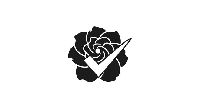 Black rose with checkmark symbol design.