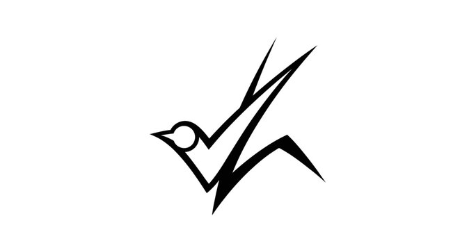 Minimalist black bird and checkmark illustration.