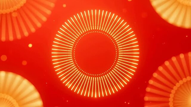 Golden radial patterns on vibrant red background