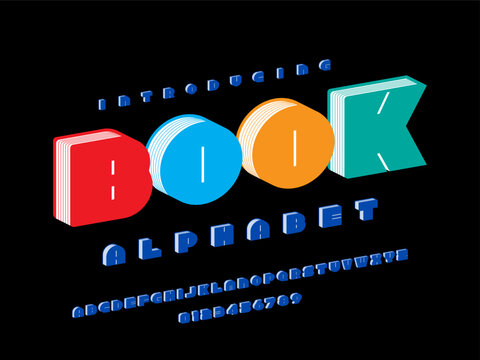 Book style alphabet design with uppercase and numbers
