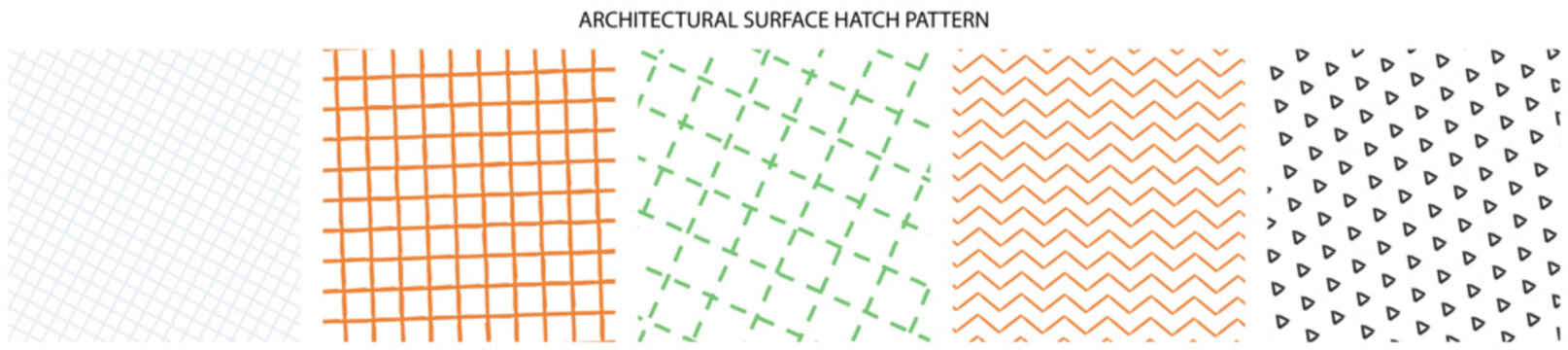 Professional collection of five repeating geometric hatch textures for architectural rendering and digital design project plans