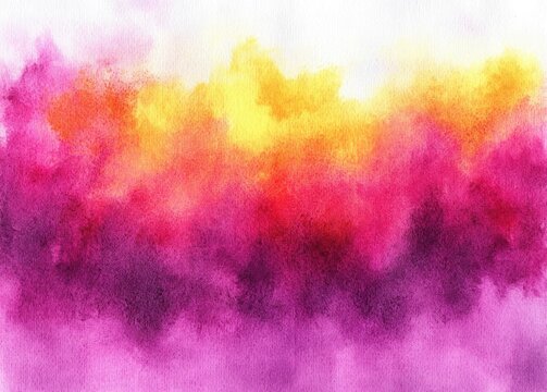 vibrant watercolor wash of magenta, purple and golden yellow clouds on textured paper, warm energetic and dreamy abstract background