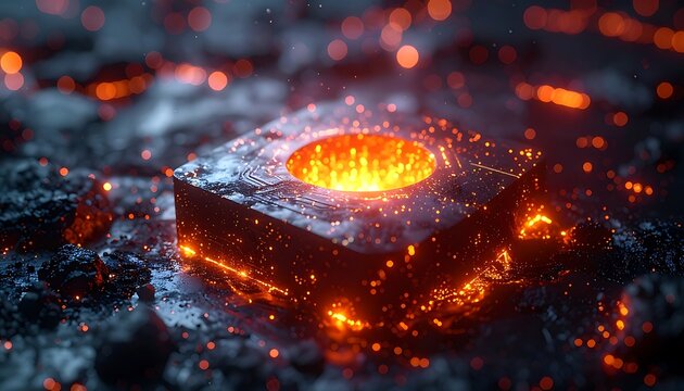 Molten metal industrial process close-up.