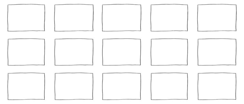 Blank mood board or photo collage. Empty storyboard template with 15 frames for filmmakers. Create animation or video project. Concept art for film production process.
