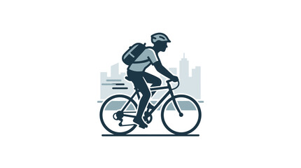 Fototapeta premium Illustration of a male cyclist riding a bicycle with a backpack.