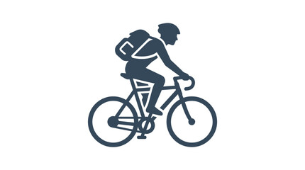 Obraz premium Minimalist icon of a cyclist wearing a backpack on a bicycle.