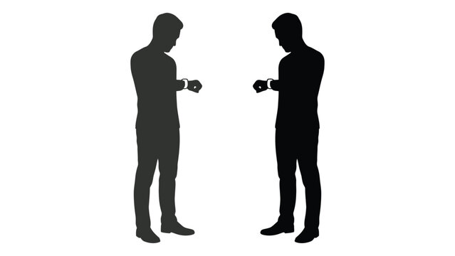 Two men in suits being handcuffed black silhouette against white background