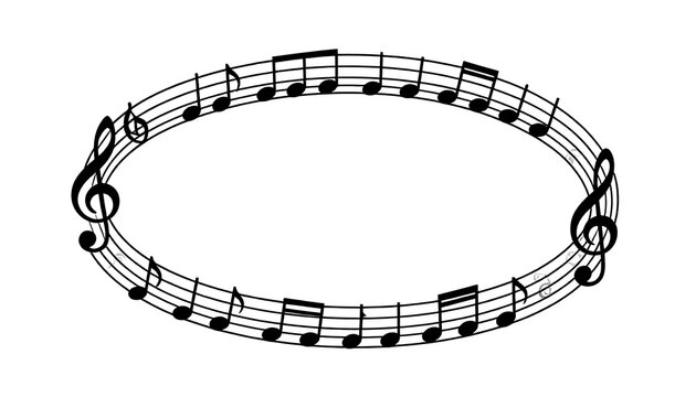 Flowing round musical stave border graphic design element
