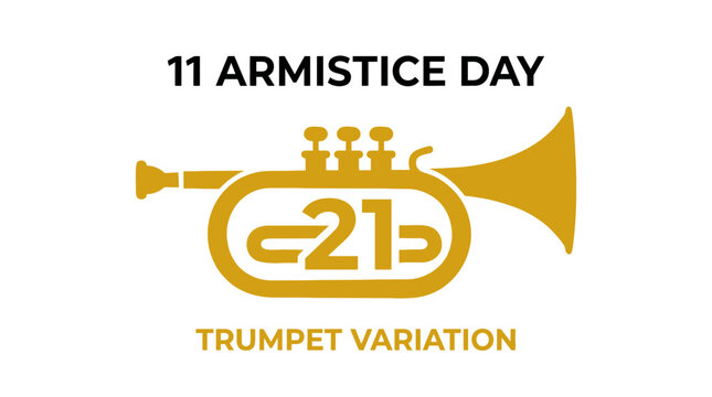 Gold trumpet graphic for Armistice Day November 11.