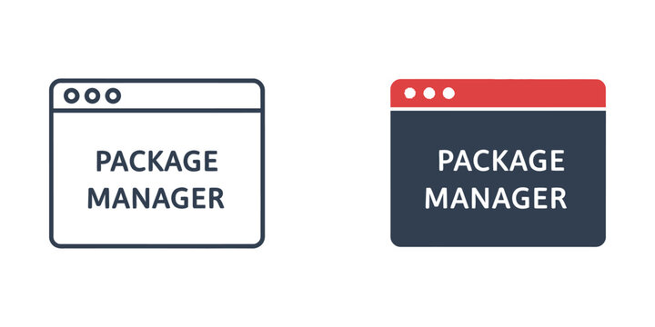 Package manager software window set featuring outline and solid styles for application management tools