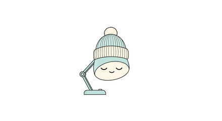 Fototapeta premium Cute desk lamp wearing a winter beanie hat, kawaii character, isolated on white background