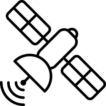 Satellite icon showing professional orbital communication satellite space technology network broadcast telemetry antenna and global signal symbol