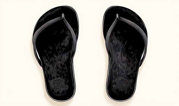 top view of a pair of black flip-flop sandals on a light background conveying a relaxed summery casual mood