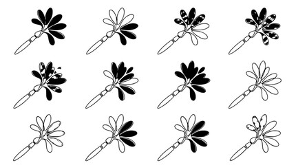 Fototapeta premium Abstract floral patterns, black and white artistic brushstrokes, minimalist design elements