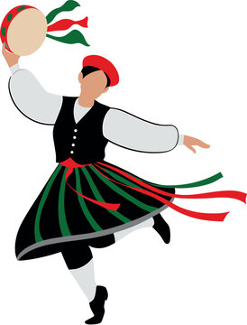 Traditional Italian tarantella folk dancer vector illustration with a woman in ethnic costume holding a tambourine with ribbons