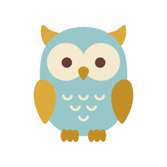 Fototapeta premium Cute Cartoon Blue Owl Character.