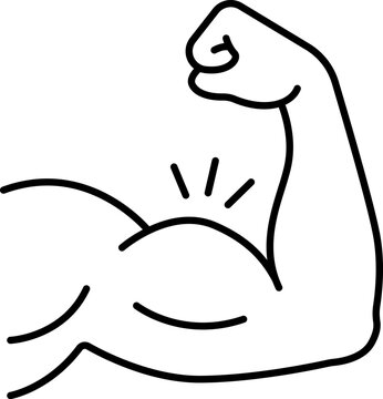 Bicep flex icon showing professional strong muscular arm flexing fist power health gym workout body building fitness tracking and active power symbol