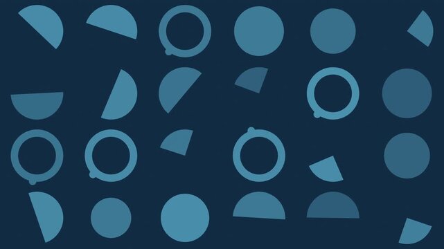 Blue bauhaus geometric shapes rotating slowly, retro modern seamless loop background