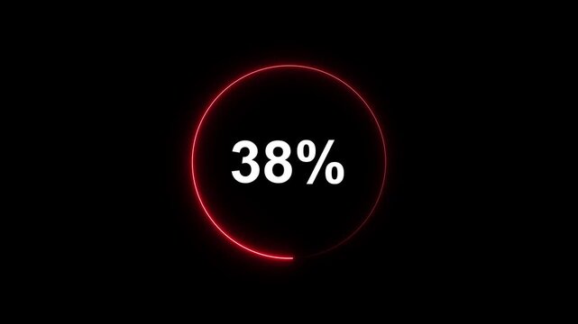 Red neon loading circle animation with 38 percent progress counter, digital interface for ui and tech projects