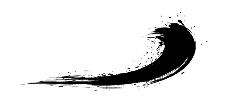Dynamic black ink brush stroke with upward curved swoosh