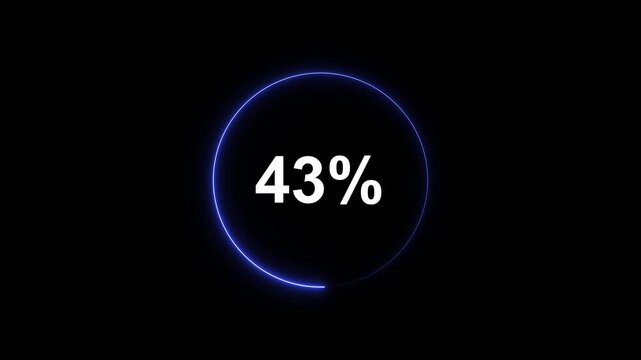 Digital loading circle animation with 43 percent progress indicator on black background, for ui ux, and tech projects