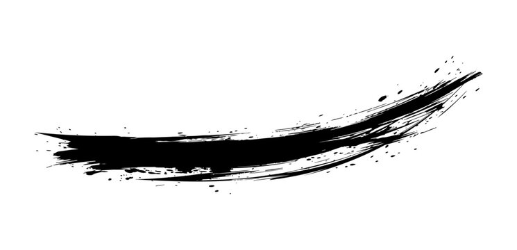 Black ink brush stroke with flowing wave and dynamic swoosh