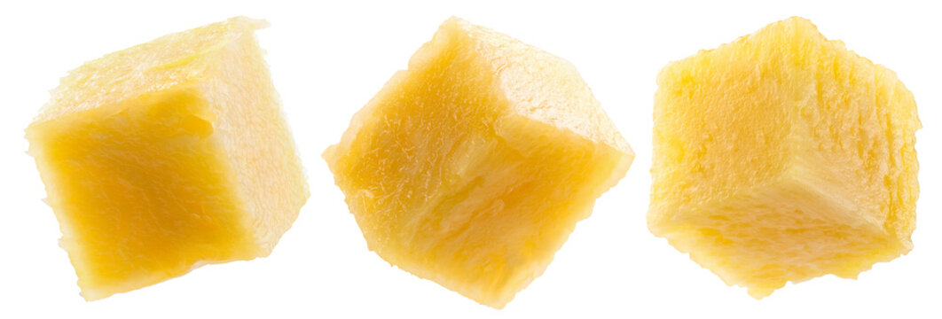 Three pieces of yellow crystallized substance isolated on a white background