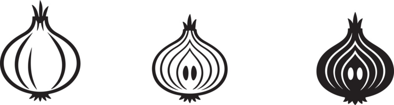 Onion vector icon collection featuring Allium cepa, culinary ingredient, cooking and fresh food graphics.