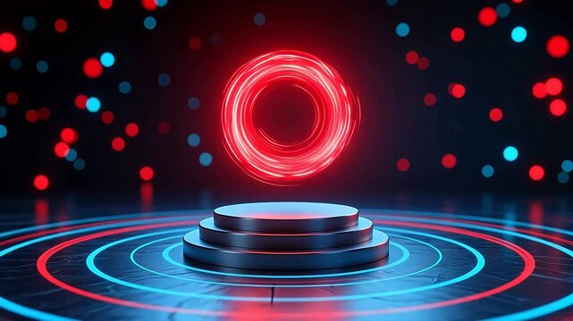 Futuristic stage with red neon ring