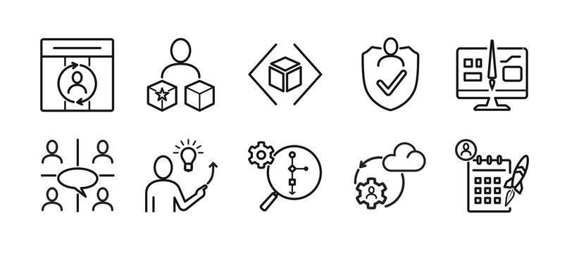 Agile Team Roles Vector Icon Set - Minimal Outline style of Scrum and DevOps Symbols representing key Agile and Scrum team roles and responsibilities.