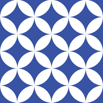 Bold Blue and White Interlocking Circle Seamless Pattern Modern Abstract Geometric Background