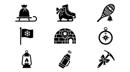 Winter sports and arctic exploration silhouette icon set. © togor
