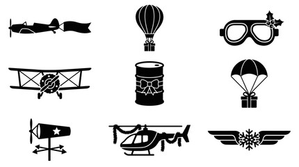 Aviation and aerial flight black silhouette vehicle icon set. © togor