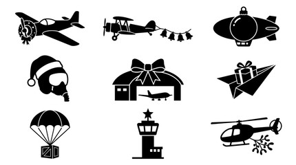 Aviation and air transport black silhouette vector icons. © togor