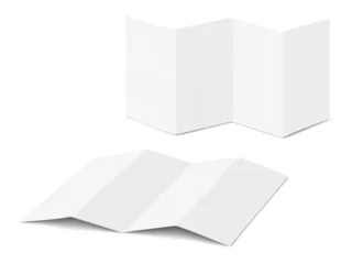 Blank white 4 panel 8 page zig zag concertina fold card. Realistic vector mockup. Open accordion fold brochure, booklet, leaflet, flyer. 3d mock-up. Z folded paper sheet. Template for design © JAYANNPO