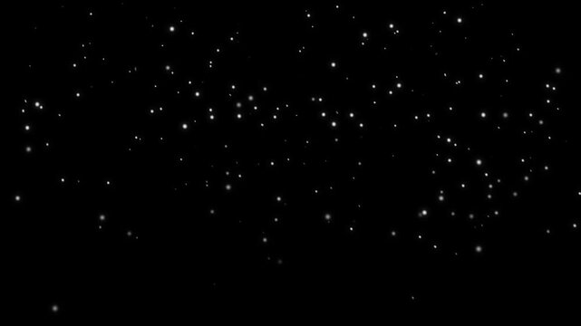 Beautiful loop falling moving white snowflakes particles animaiton on black abstract Background for screen project overlay.