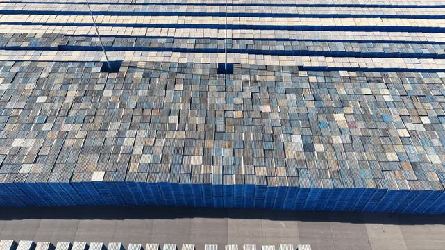 Aerial view flying over recycling depot