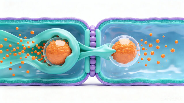 3D Illustration of Endocytosis and Exocytosis Cell Membrane Transport Process