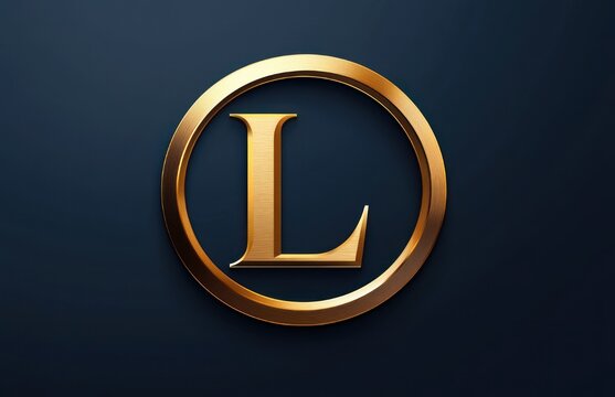 shiny gold letter l monogram set inside a polished circular ring on a dark navy background, elegant and luxurious